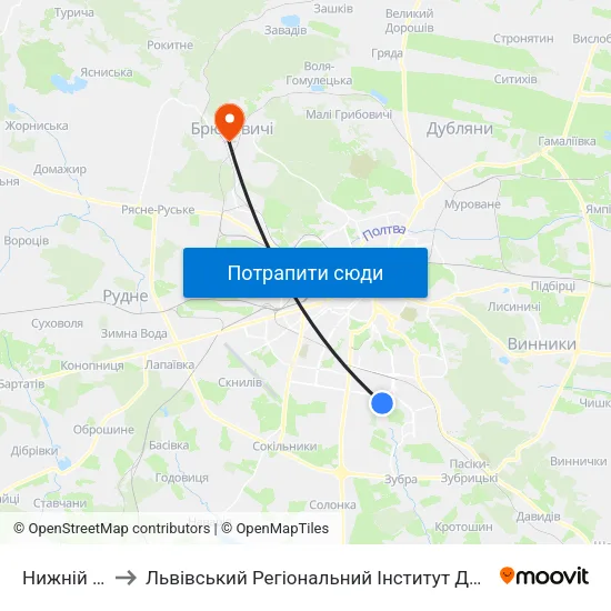 Нижній Шувар to Львівський Регіональний Інститут Державного Управління map
