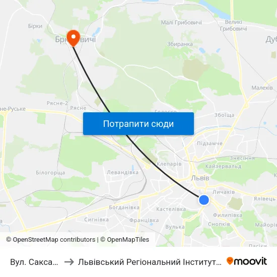 Вул. Саксаганського to Львівський Регіональний Інститут Державного Управління map