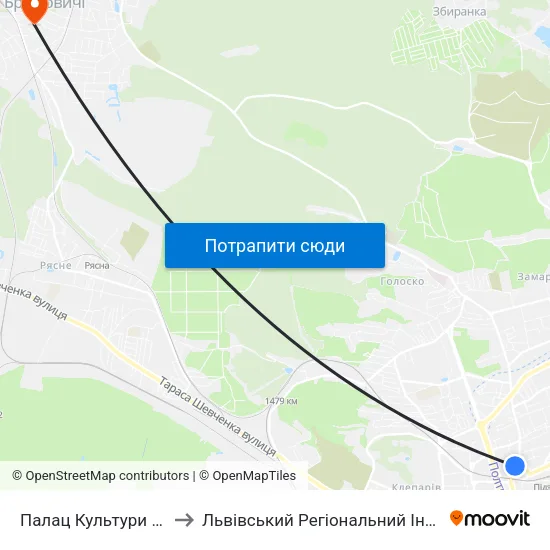 Палац Культури Ім. Гната Хоткевича to Львівський Регіональний Інститут Державного Управління map