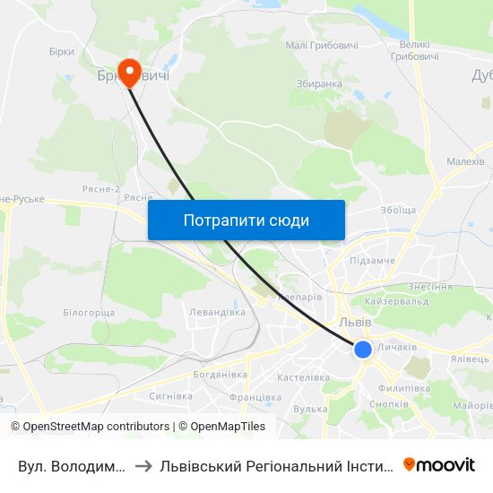 Вул. Володимира Шухевича to Львівський Регіональний Інститут Державного Управління map