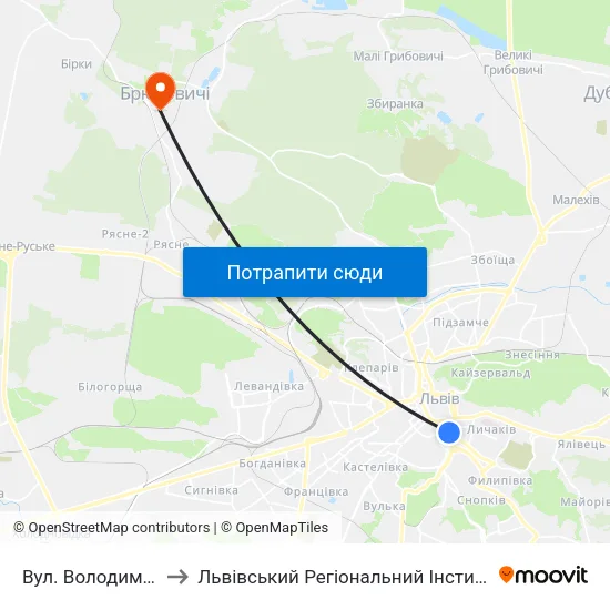 Вул. Володимира Шухевича to Львівський Регіональний Інститут Державного Управління map
