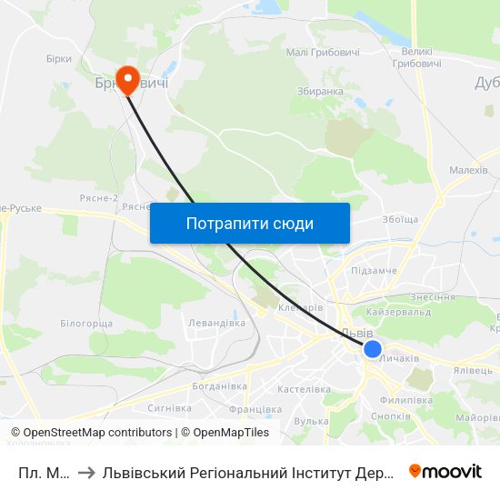 Пл. Митна to Львівський Регіональний Інститут Державного Управління map