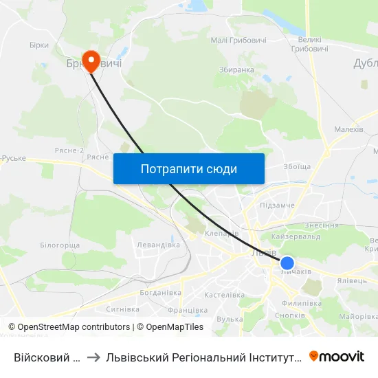 Війсковий Госпіталь to Львівський Регіональний Інститут Державного Управління map
