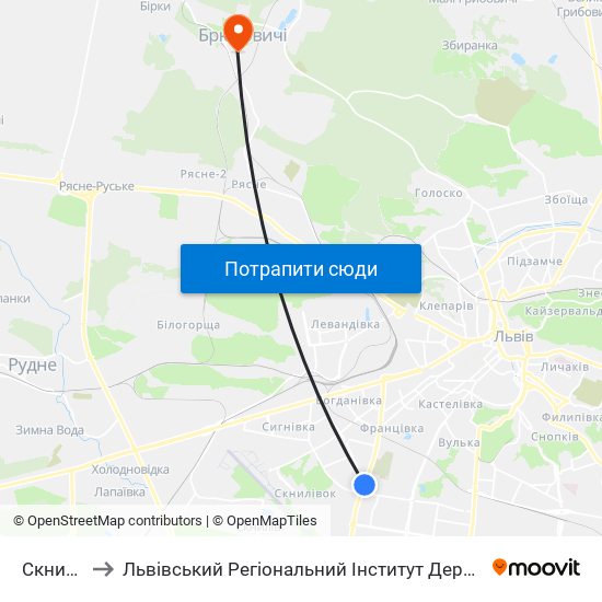 Скнилівок to Львівський Регіональний Інститут Державного Управління map