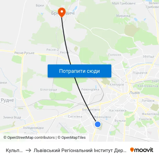 Кульпарків to Львівський Регіональний Інститут Державного Управління map