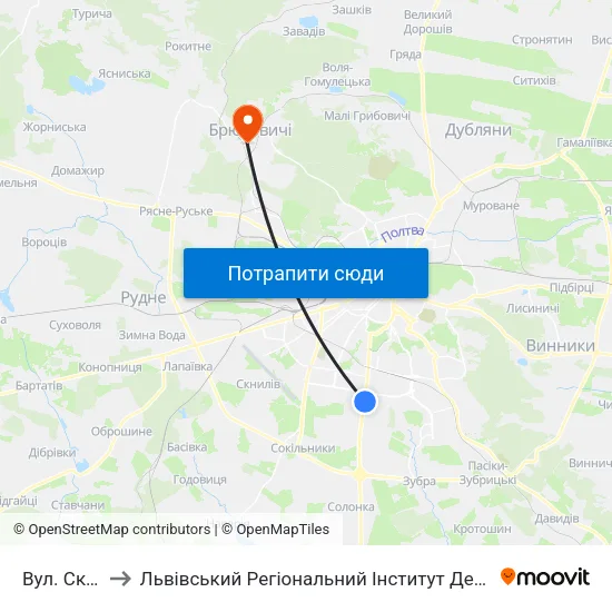 Вул. Скорини to Львівський Регіональний Інститут Державного Управління map