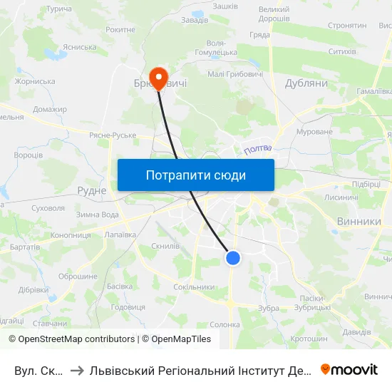 Вул. Скорини to Львівський Регіональний Інститут Державного Управління map