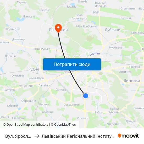 Вул. Ярослава Гашека to Львівський Регіональний Інститут Державного Управління map