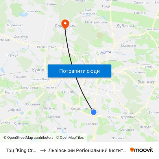 Трц "King Cross Leopolis" to Львівський Регіональний Інститут Державного Управління map