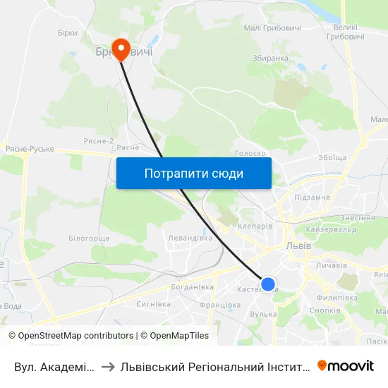 Вул. Академіка Сахарова to Львівський Регіональний Інститут Державного Управління map