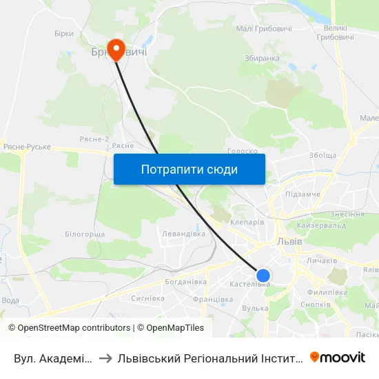 Вул. Академіка Сахарова to Львівський Регіональний Інститут Державного Управління map