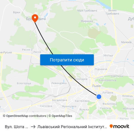Вул. Шота Руставелі to Львівський Регіональний Інститут Державного Управління map