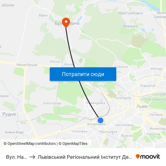 Вул. Народна to Львівський Регіональний Інститут Державного Управління map