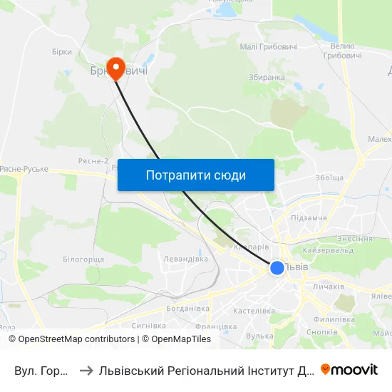 Вул. Городоцька to Львівський Регіональний Інститут Державного Управління map
