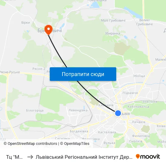 Тц "Магнус" to Львівський Регіональний Інститут Державного Управління map
