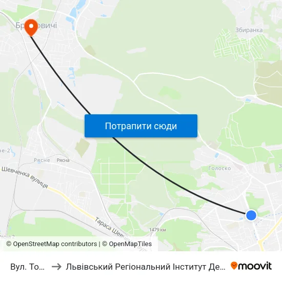 Вул. Торф'Яна to Львівський Регіональний Інститут Державного Управління map