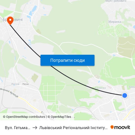 Вул. Гетьмана Мазепи to Львівський Регіональний Інститут Державного Управління map