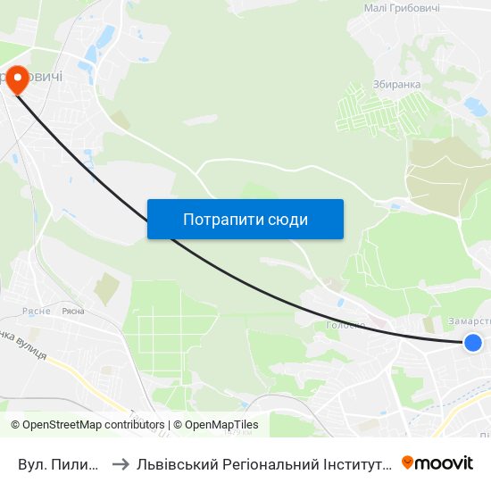 Вул. Пилипа Орлика to Львівський Регіональний Інститут Державного Управління map