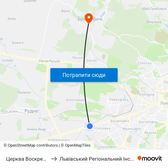 Церква Воскресіння Господнього to Львівський Регіональний Інститут Державного Управління map