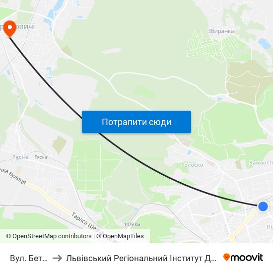 Вул. Бетховена to Львівський Регіональний Інститут Державного Управління map