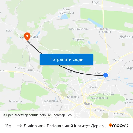 "Весна" to Львівський Регіональний Інститут Державного Управління map