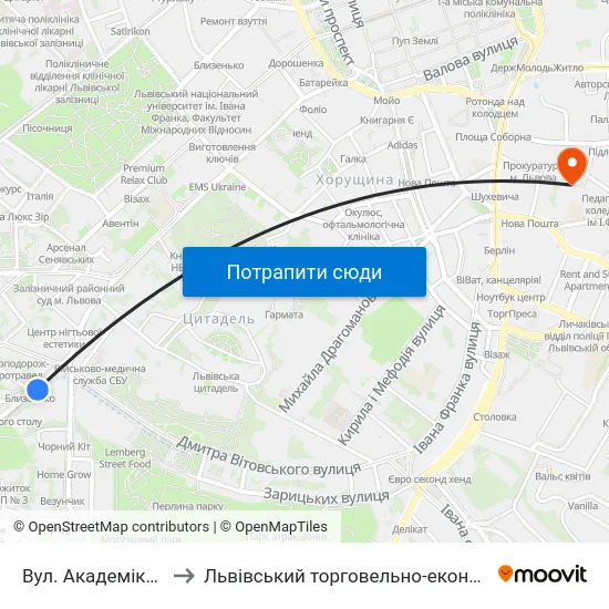 Вул. Академіка Сахарова to Львівський торговельно-економічний університет map