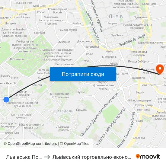 Львівська Політехніка to Львівський торговельно-економічний університет map