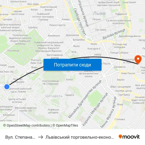 Вул. Степана Бандери to Львівський торговельно-економічний університет map