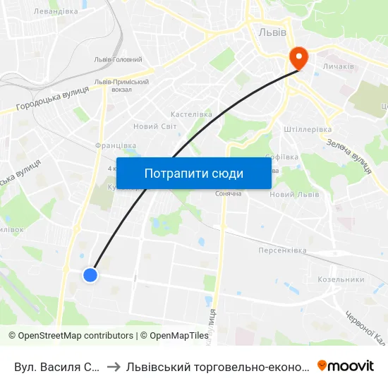 Вул. Василя Симоненка to Львівський торговельно-економічний університет map