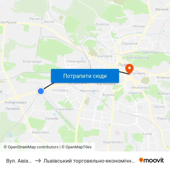 Вул. Авіаційна to Львівський торговельно-економічний університет map