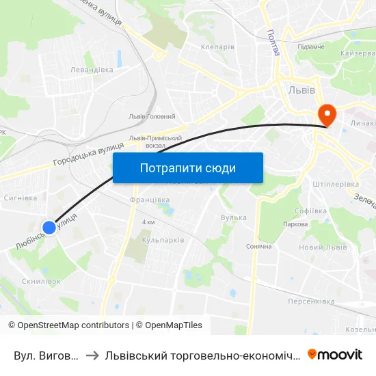 Вул. Виговського to Львівський торговельно-економічний університет map