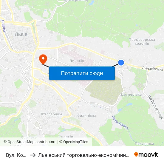 Вул. Котика to Львівський торговельно-економічний університет map
