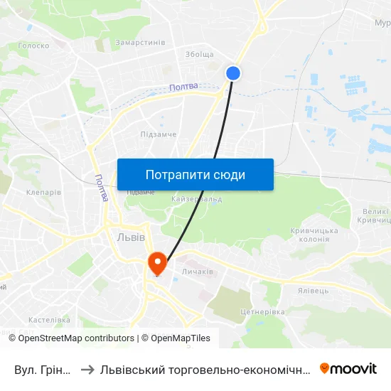 Вул. Грінченка to Львівський торговельно-економічний університет map