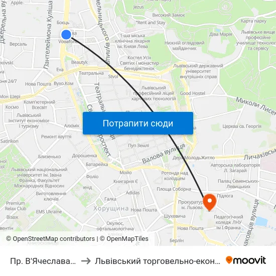 Пр. В'Ячеслава Чорновола to Львівський торговельно-економічний університет map