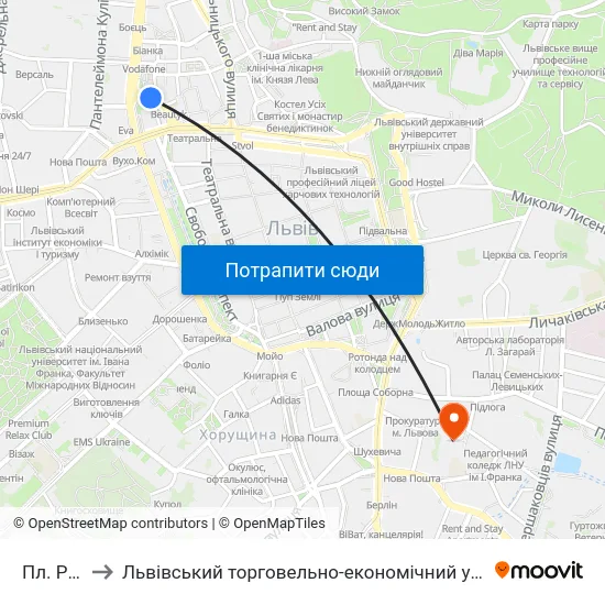 Пл. Різні to Львівський торговельно-економічний університет map