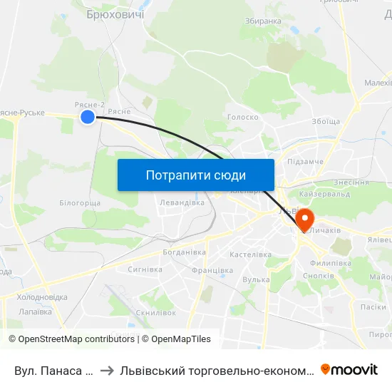 Вул. Панаса Сотника to Львівський торговельно-економічний університет map
