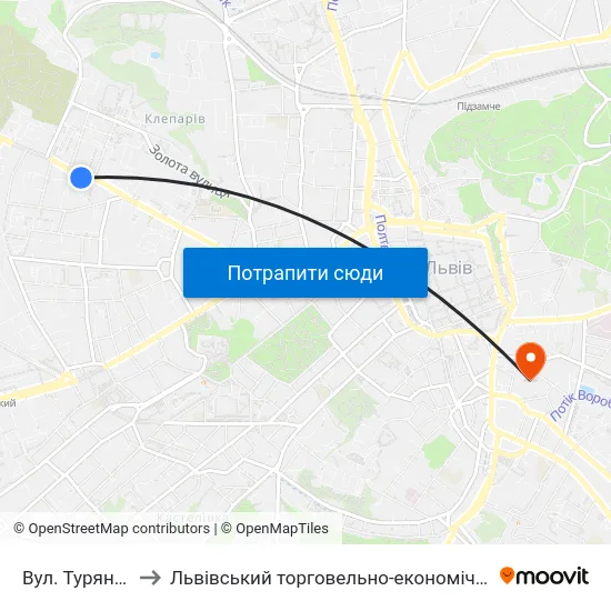 Вул. Турянського to Львівський торговельно-економічний університет map