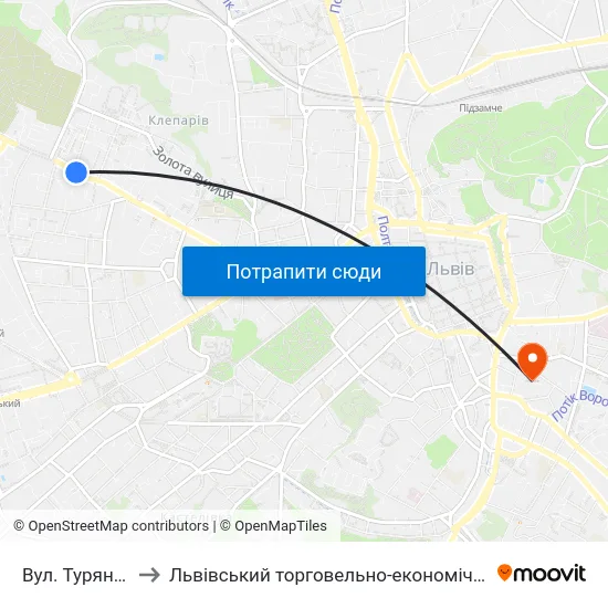 Вул. Турянського to Львівський торговельно-економічний університет map