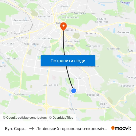 Вул. Скрипника to Львівський торговельно-економічний університет map