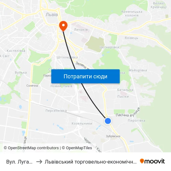 Вул. Луганська to Львівський торговельно-економічний університет map