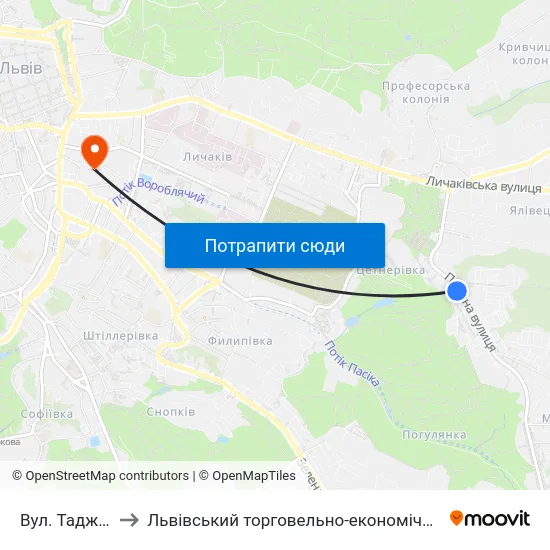 Вул. Таджицька to Львівський торговельно-економічний університет map
