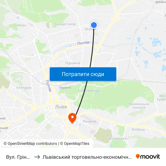 Вул. Грінченка to Львівський торговельно-економічний університет map