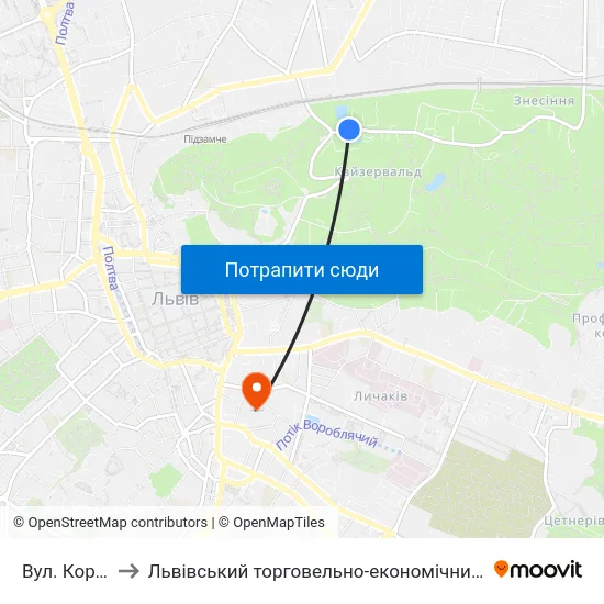 Вул. Кордуби to Львівський торговельно-економічний університет map