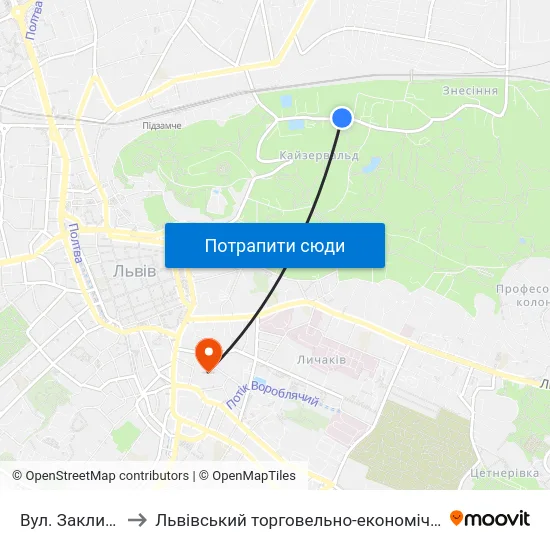Вул. Заклинських to Львівський торговельно-економічний університет map