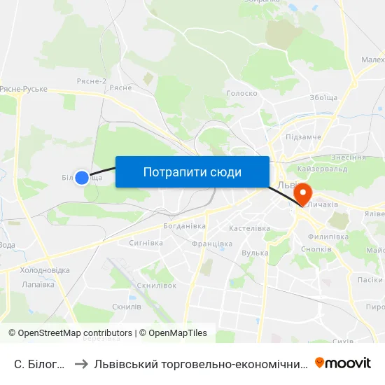 С. Білогорща to Львівський торговельно-економічний університет map
