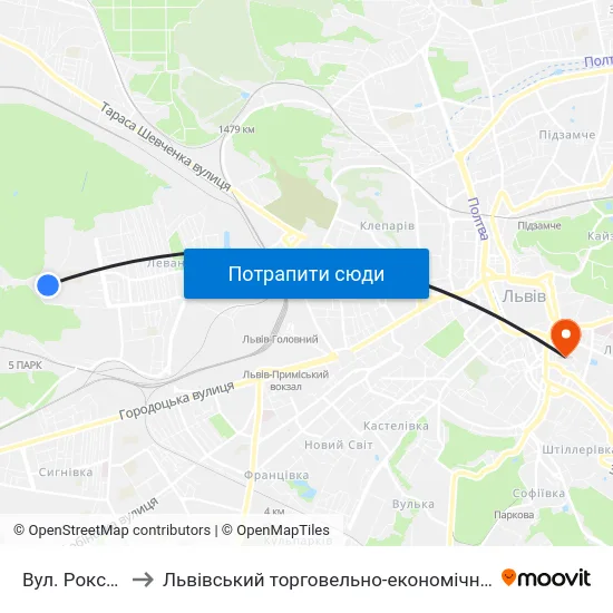 Вул. Роксоляни to Львівський торговельно-економічний університет map