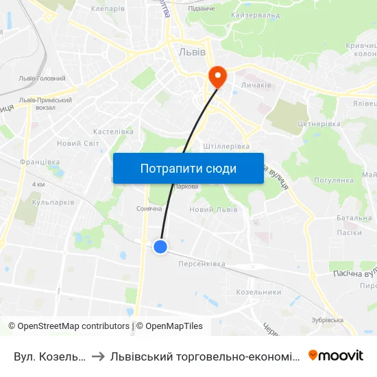 Вул. Козельницька to Львівський торговельно-економічний університет map