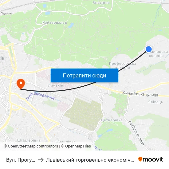 Вул. Прогулкова to Львівський торговельно-економічний університет map
