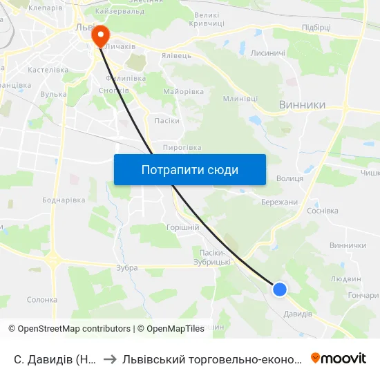 С. Давидів (На Вимогу) to Львівський торговельно-економічний університет map