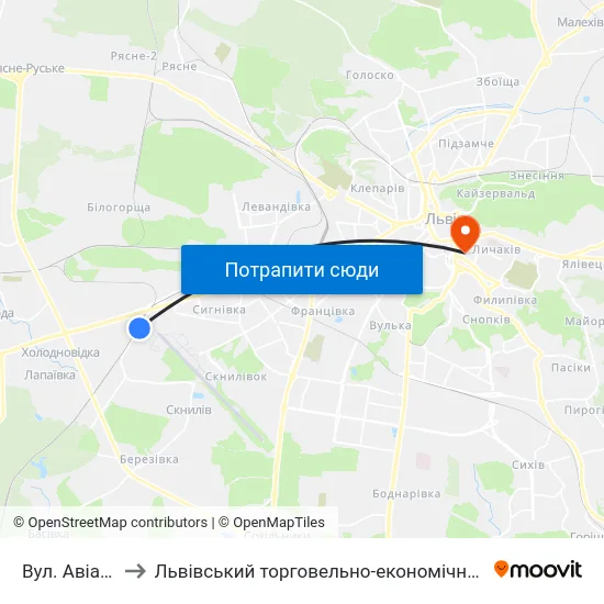 Вул. Авіаційна to Львівський торговельно-економічний університет map